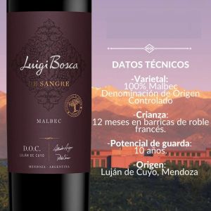 VINO LUIGI BOSCA DE SANGRE MALBEC DOC 750 CC - Vista 2