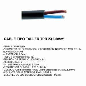 CABLE TIPO TALLER TPR 2X2.5 MM X METRO CONDUELEC - Vista 2