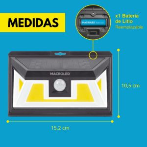 ARTEFACTO SOLAR DE PARED 5W CON SENSOR DE MOVIMIENTO 2 FUNCIONES IP65 MACROLED - Vista 7