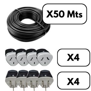 CABLE PARA HACER ALARGUE NEGRO 3X1.5 MM X 50 METROS + FICHAS - Vista 1