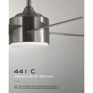 VENTILADOR DE TECHO PLATEADO Y NEGRO 441C CON LUZ 44” MOTOR DE ALTA EFICIENCIA LEUK