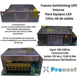 FUENTE SWITHICHING UPS INTERNA PARA EQUIPOS LED DE 12VCC 4A DE SALIDA - Vista 3