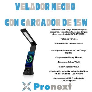 VELADOR NEGRO CARGADOR 15WTS PRONEXT - Vista 4