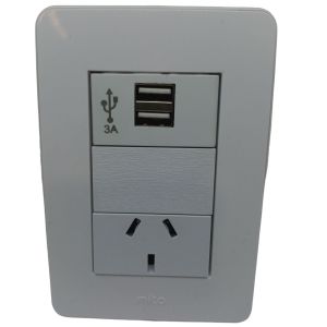 LLAVE TOMA 10A Y USB DOBLE CARGA RAPIDA 3 AMP JELUZ  MITO BL/NG