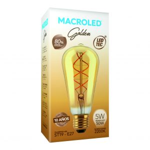 LAMPARA PERA GOLDEN FILAMENTO LED 5W E27 MACROLED - Vista 1