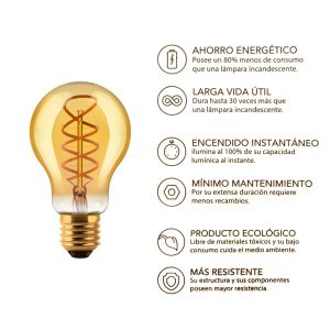 LAMPARA BULBO GOLDEN FILAMENTO LED 2W E27 MACROLED - Vista 3