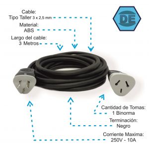 ALARGUE PROLONGADOR NEGRO 3X2.5 MM X 3 METROS - Vista 1