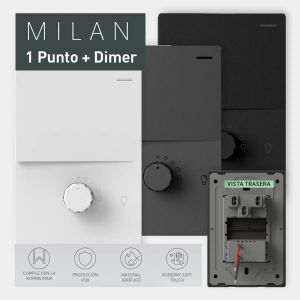 SET ARMADO TECLA Y DIMMER LED MILAN BLANCO MACROLED (1 PUNTO Y DIMMER) 10A C/ BASTIDOR METALICO - Vista 2