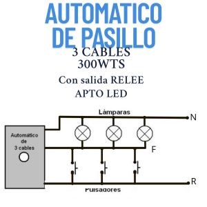 SET ARMADO PULSADOR CON AUTOMATICO DE PASILLO 3 CABLES C/RELE 300 WTS - Vista 3