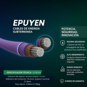 CABLE UNIPOLAR SUBTERRANEO  1X150 MM ALUMINIO XLPE/PVC EPUYEN - Vista 1