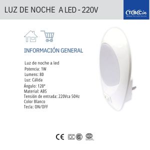 LUZ DE NOCHE A LED CON TECLA - LUZ CALIDA - 220V - 1W TBCIN - Vista 3