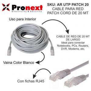 CABLE PARA RED PATCH CORD DE 20 METROS UTP PRONEXT - Vista 1