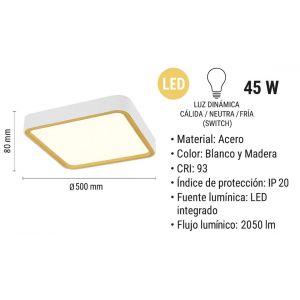 PLAFON LED ACERO BLANCO Y MADERA 45W GALACTIC DISEÑO CUADRADO MODERNO - Vista 1