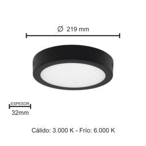 PANEL LED APLICAR REDONDO 18W NEGRO MACROLED - Vista 5