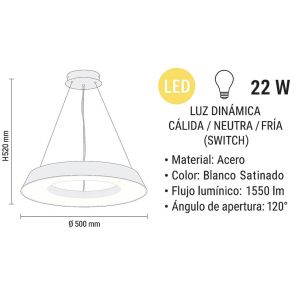 LAMPARA COLGANTE LED ACERO BLANCO 22W PIETRO DISEÑO MODERNO - Vista 1