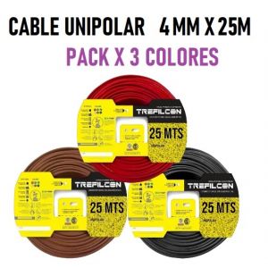 CABLE UNIPOLAR 4 MM TREFILCON X 25M PACK X 3 COLORES (MARRON - ROJO- NEGRO) - Vista 1