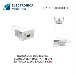 CARGADOR USB 5V 2 AMPER SIMPLE BLANCO SICA HABITAT / RICHI - Vista 1