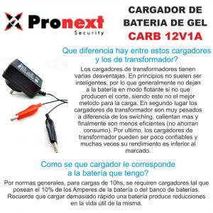 CARGADOR DE BATERIA DE GEL 12V 1 AMP C/ CORTE AUTOMATICO PRONEXT - Vista 2