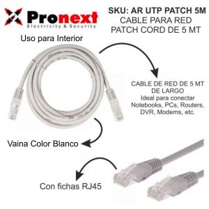CABLE PARA RED PATCH CORD DE 5 METROS UTP PRONEXT - Vista 1