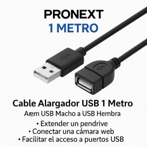 ALARGUE EXTENSOR USB 1 MTS CABLE PROLONGADOR HEMBRA PRONEXT - Vista 2