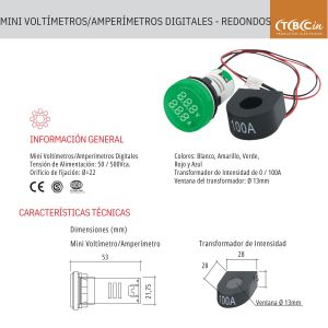 MINI VOLTIMETRO-AMP. DIGITAL COLOR VERDE - VOLTIMETRO-AMPERIMETRO TBCIN - Vista 1