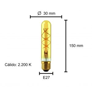 LAMPARA TUBO GOLDEN FILAMENTO LED 2W E27 MACROLED - Vista 2