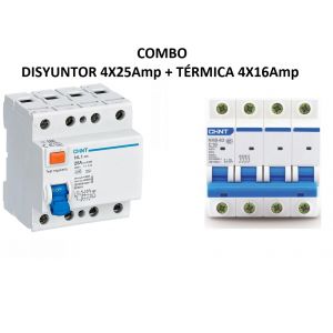COMBO DISYUNTOR TETRAPOLAR 4X25 + TéRMICA TRIFASICO INDUSTRIAL 4X16 - Vista 1