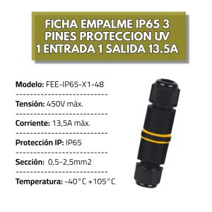 FICHA EMPALME IP65 3 PINES PROTECCION UV 1 ENTRADA 1 SALIDA 13.5A INTEK - Vista 2