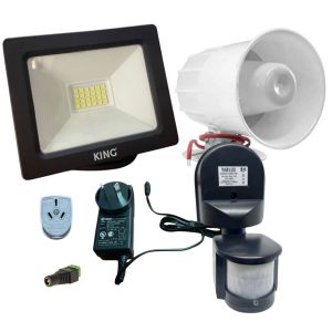 KIT ALARMA PARA OBRAS CONSTRUCCIONES TERRENOS C/ REFLECTOR LED 20W Y SENSOR DE MOVIMIENTO