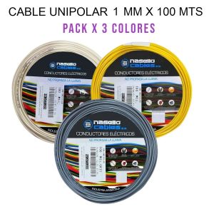CABLE UNIPOLAR 1 MM X 100M PACK X 3 COLORES (BLANCO - GRIS - AMARILLO) - Vista 1
