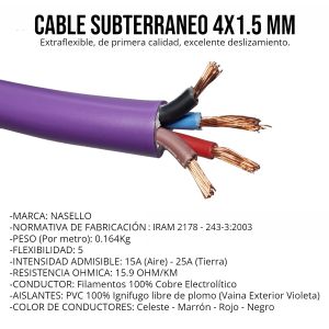 CABLE SUBTERRANEO 4X1.5 MM X METRO CONDUELEC - Vista 2