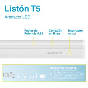 LISTON LED 5W 30 CM T5 PVC C/ TECLA 220V IP20 MACROLED - Vista 7