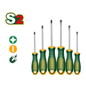 KIT DE DESTORNILLADORES - 6 PIEZAS - PLANO SL5.5 X 75MM + PLANO SL5.5 X 100MM + PLANO SL6.5 X 150MM + PHILLIPS PH1 X 75MM + PHILLIPS PH1 X 100MM + PHILLIPS PH2 X 150MM - Vista 1