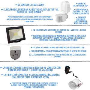 KIT ALARMA P/ OBRAS CONSTRUCCIONES TERRENOS C/ REFLECTOR LED 30W FRIO Y SENSOR DE MOVIMIENTO BLANCO - Vista 1