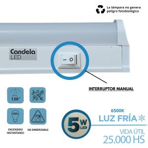 LISTON LED 5W 30 CM T5 FRIO PVC 220V IP20 CANDELA - Vista 2