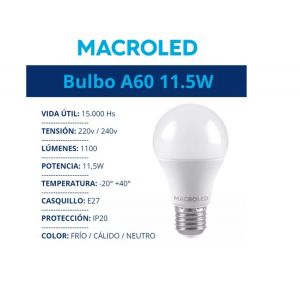 LAMPARA BULBO LED 11.5W E27 MACROLED - Vista 10