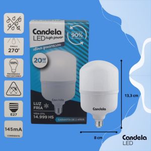 LAMPARA LED HIGH POWER 20W FRIA CANDELA - Vista 3