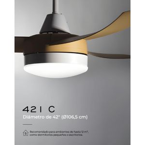 VENTILADOR DE TECHO BLANCO Y MADERA 421C CON LUZ 42” MOTOR DE ALTA EFICIENCIA LEUK