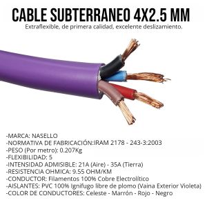 CABLE SUBTERRANEO 4X2.5 MM X METRO CONDUELEC - Vista 2