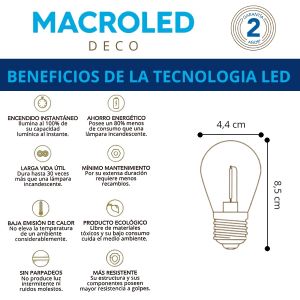 LAMPARA GOTA FILAMENTO LED 0.65W E27 MACROLED - Vista 5