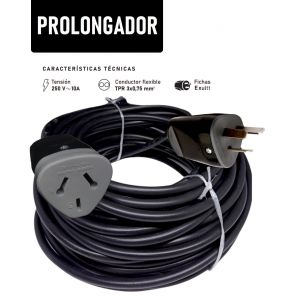 ALARGUE PROLONGADOR NEGRO 3X0.75 MM 15 MTS - Vista 1
