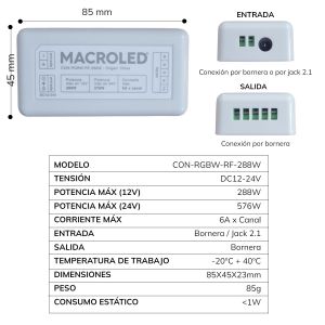 CONTROLADOR RGB RADIOFRECUENCIA + CONTROL TACTIL 288W MACROLED - Vista 3