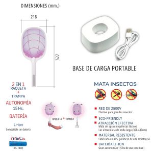 MATA INSECTOS ELECTRICO
RAQUETA AUTONOMA 2 EN 1 - RAQUETA + TRAMPA - Vista 1