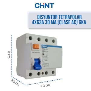 DISYUNTOR TETRAPOLAR 4X63A 30 MA (CLASE AC) 6KA CHINT - Vista 5