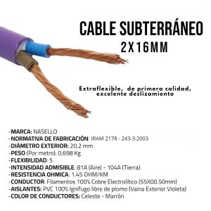 CABLE SUBTERRANEO 2X16 MM X METRO CONDUELEC - Vista 2
