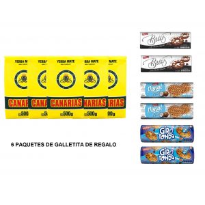 YERBA MATE CANARIAS 500 GR X 5 UNIDADES + 6 PAQUETES GALLETITAS OKEBON DE REGALO