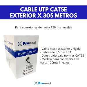 CABLE UTP CAT5E VAINA NEGRA EXTERIOR X 305 METROS PRONEXT - Vista 3