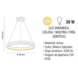 LAMPARA COLGANTE LED ACERO BLANCO 38W COSMO DISEÑO MINIMALISTA - Vista 1