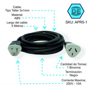 ALARGUE PROLONGADOR NEGRO 3X1 MM 5 MTS - Vista 1