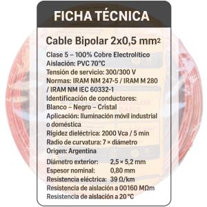 CABLE BIPOLAR BAFLE AUDIO BICOLOR ROJO Y NEGRO 0.50MM X 100 MTS EPUYEN - Vista 4